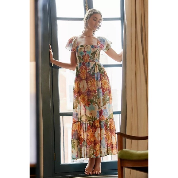 Moxy Collective for Anthropologie Dresses & Skirts - Moxy Anthropologie Womens Floral Boho Flutter Smocked Cottage Maxi Dress